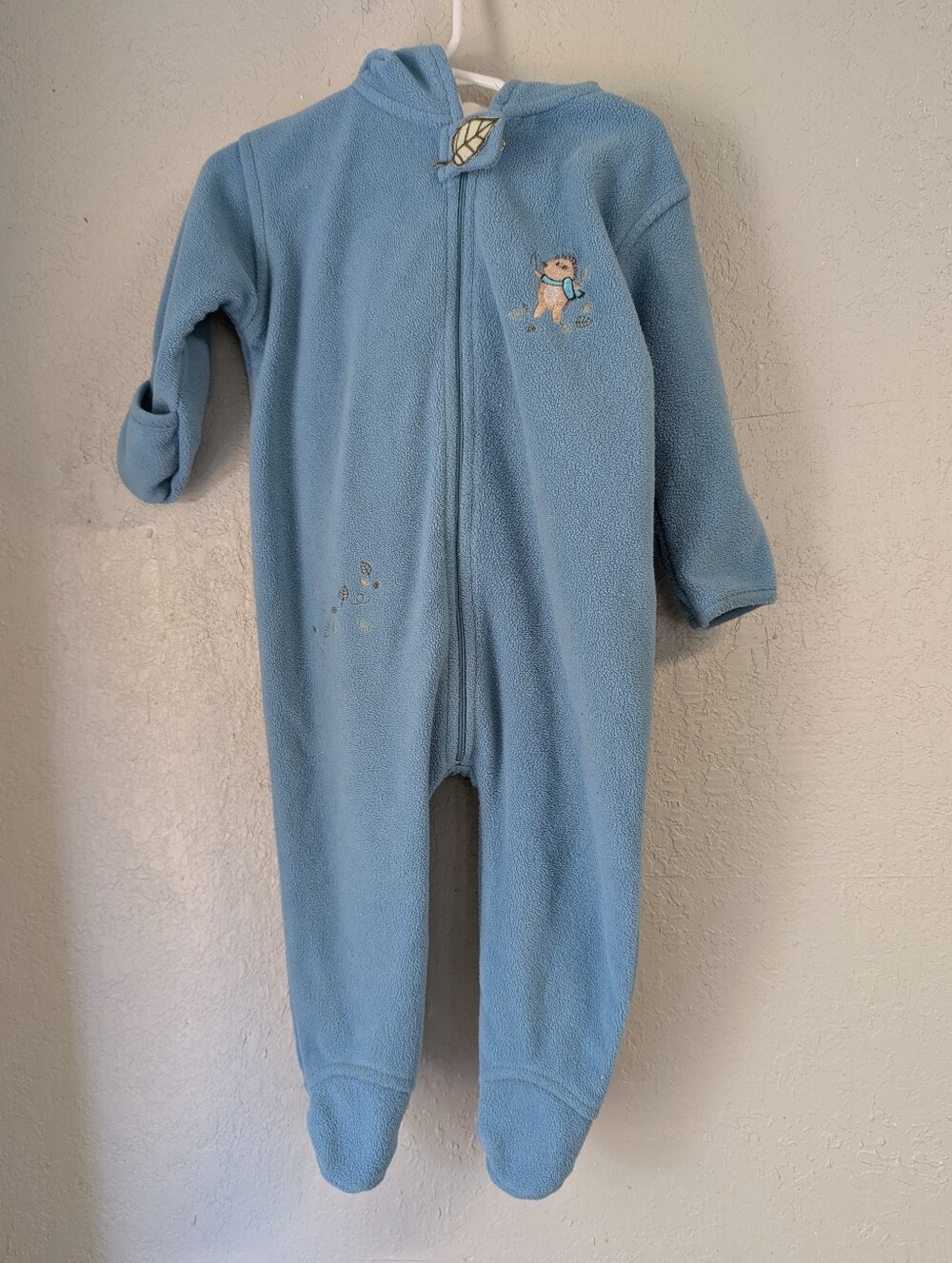 Cherokee Baby Cozy Blue Hooded Fleece Pantsuit Snowsuit 9 Mos Hedgehog Nature